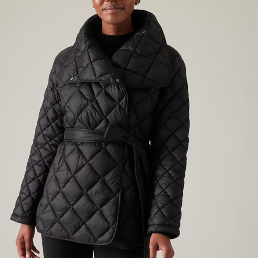 Athleta Black Quilted Puffer Jacket, Size S/M